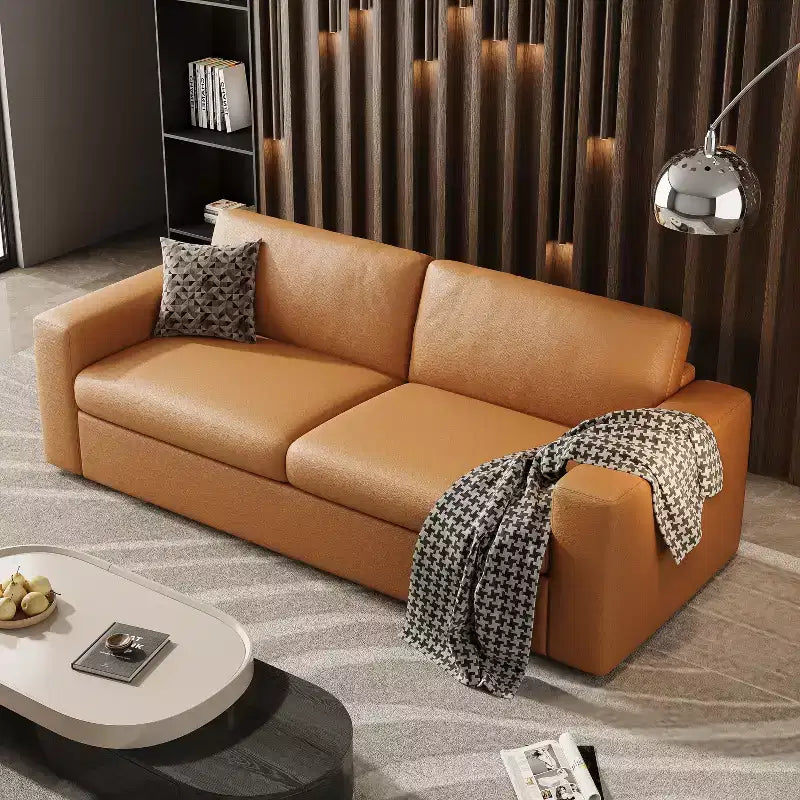 ATJafurn 82.7 Inch Orange Leather Sectional Sofa Couch, Mid-Century Modern Upholstered Loveseat Sofa with Square Arm for Living Room and Small Space