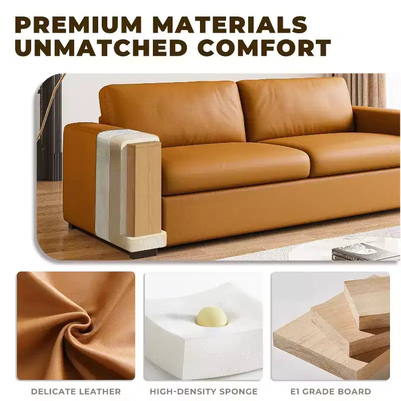 Canapé d'angle en cuir orange de 210,1 cm, canapé rembourré de style moderne du milieu du siècle avec accoudoirs carrés pour salon et petits espaces