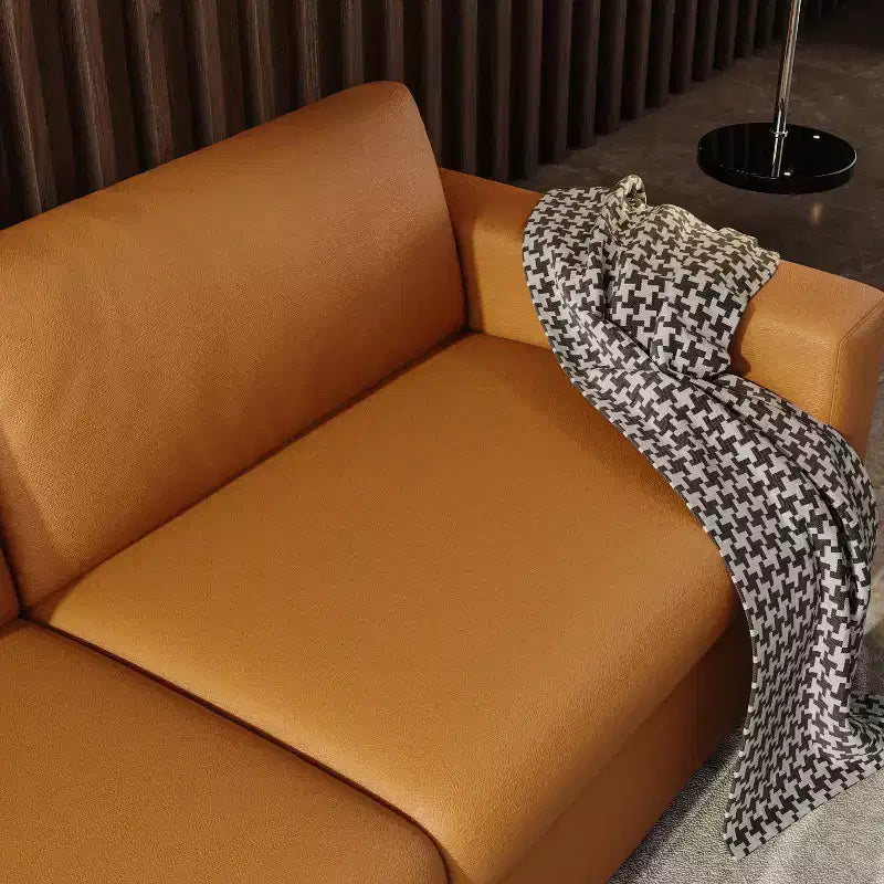 Canapé d'angle en cuir orange de 210,1 cm, canapé rembourré de style moderne du milieu du siècle avec accoudoirs carrés pour salon et petits espaces