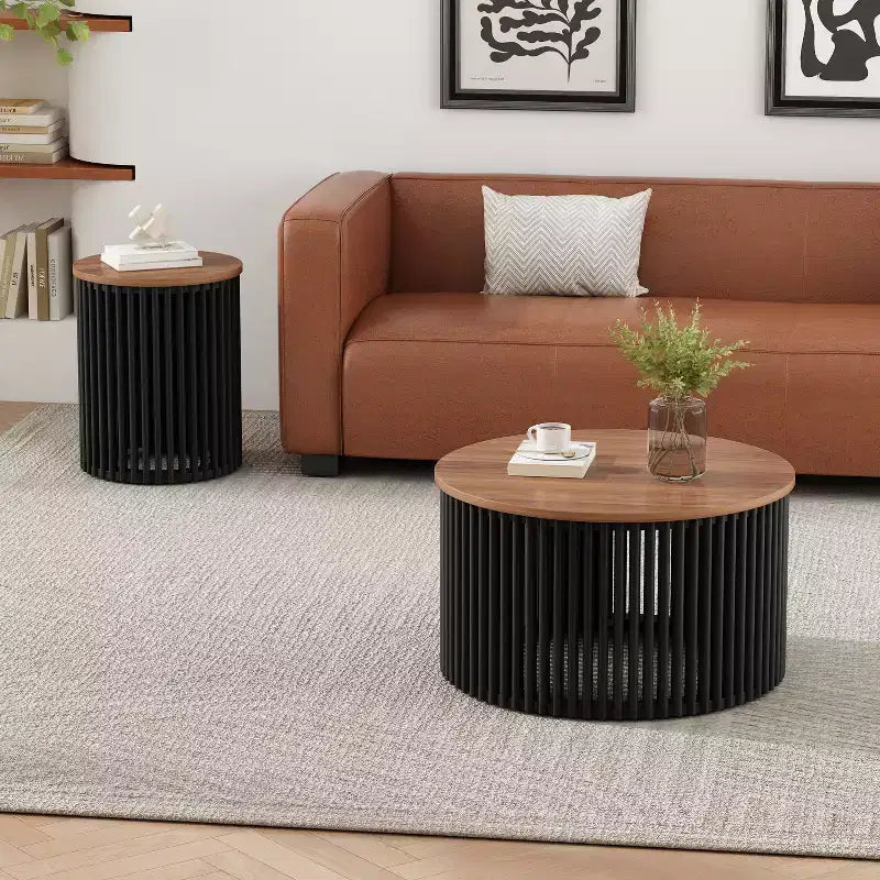 TABLE BASSE EN BOIS MASSIF D'ACACIA, COULEUR NATURELLE ET NOIRE