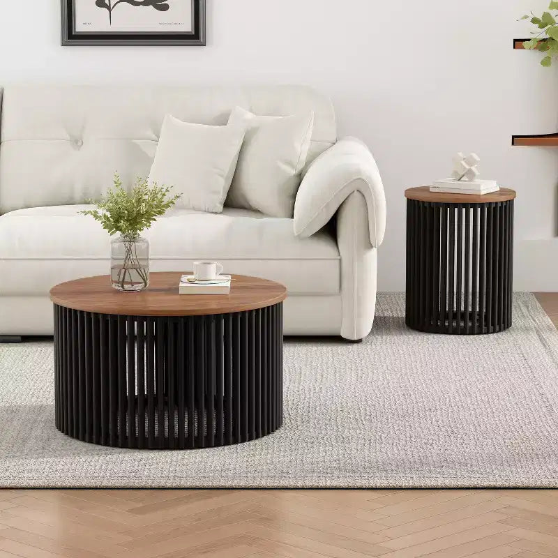 TABLE BASSE EN BOIS MASSIF D'ACACIA, COULEUR NATURELLE ET NOIRE