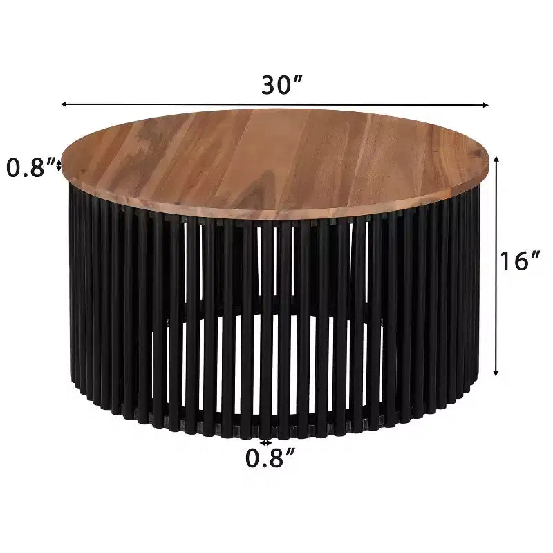 TABLE BASSE EN BOIS MASSIF D'ACACIA, COULEUR NATURELLE ET NOIRE