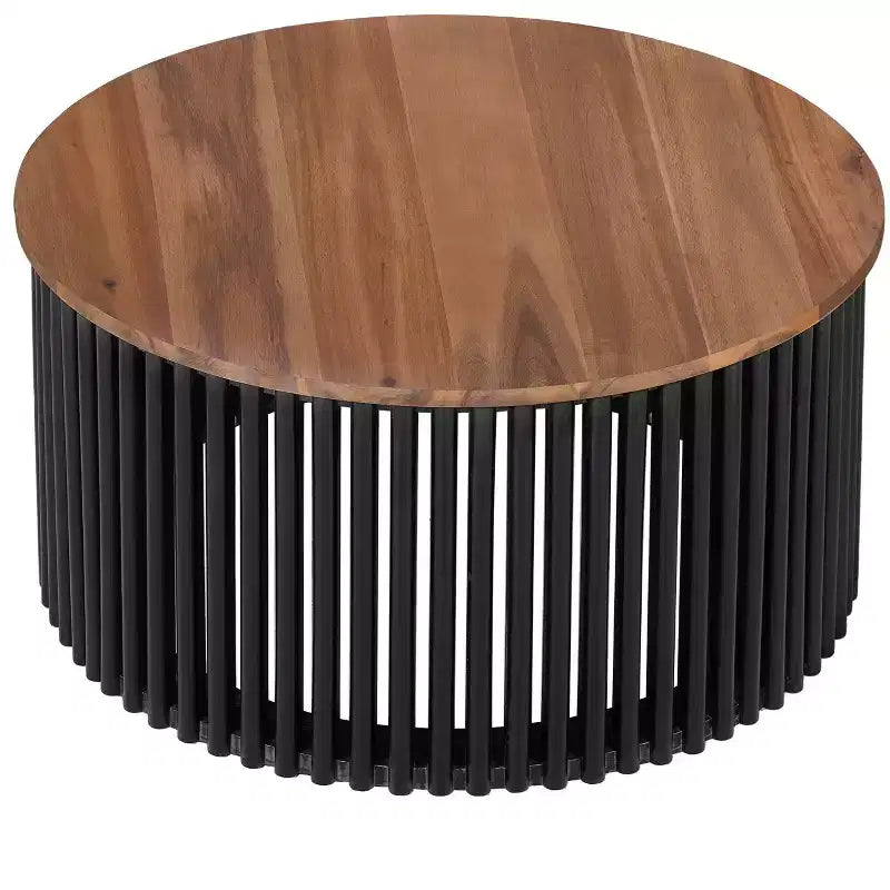 TABLE BASSE EN BOIS MASSIF D'ACACIA, COULEUR NATURELLE ET NOIRE