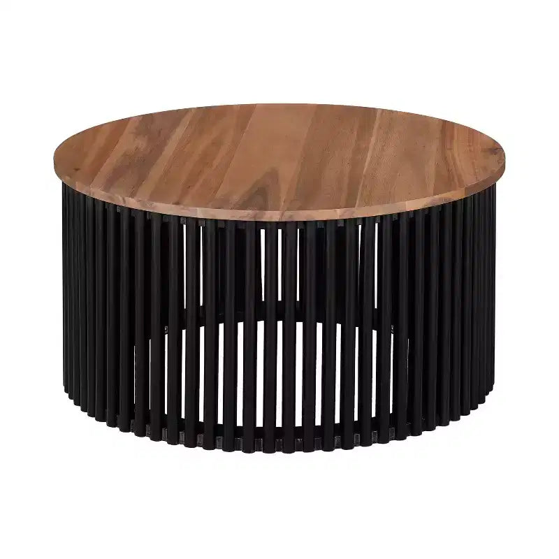 TABLE BASSE EN BOIS MASSIF D'ACACIA, COULEUR NATURELLE ET NOIRE