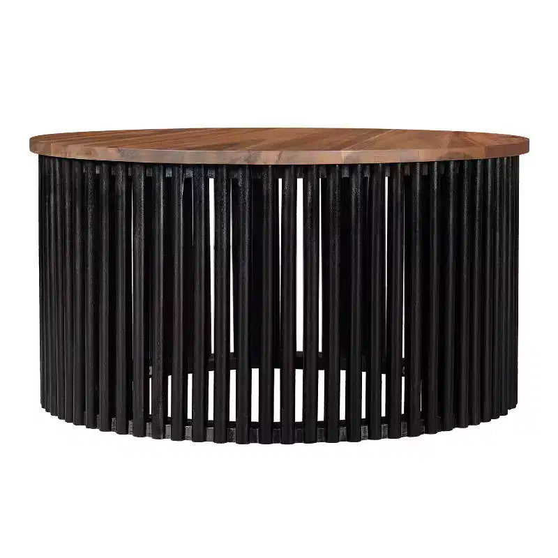 TABLE BASSE EN BOIS MASSIF D'ACACIA, COULEUR NATURELLE ET NOIRE