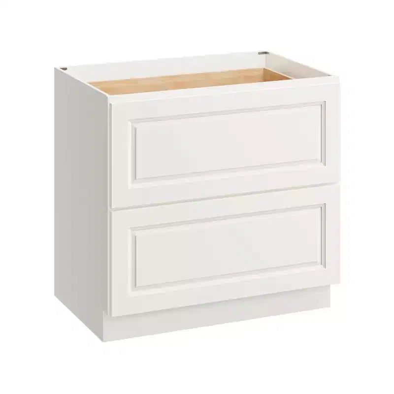 Meuble bas de cuisine 2 tiroirs de 36 po L x 34,5 po H x 24 po P, fermeture douce, cadre en contreplaqué – Prêt à assembler
