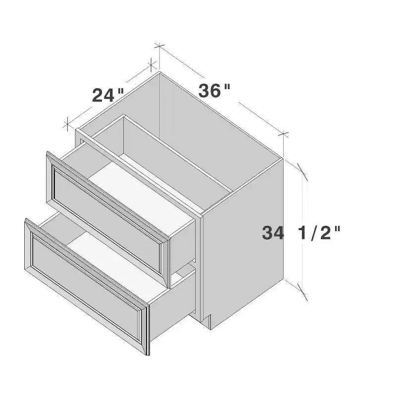 Meuble bas de cuisine 2 tiroirs de 36 po L x 34,5 po H x 24 po P, fermeture douce, cadre en contreplaqué – Prêt à assembler