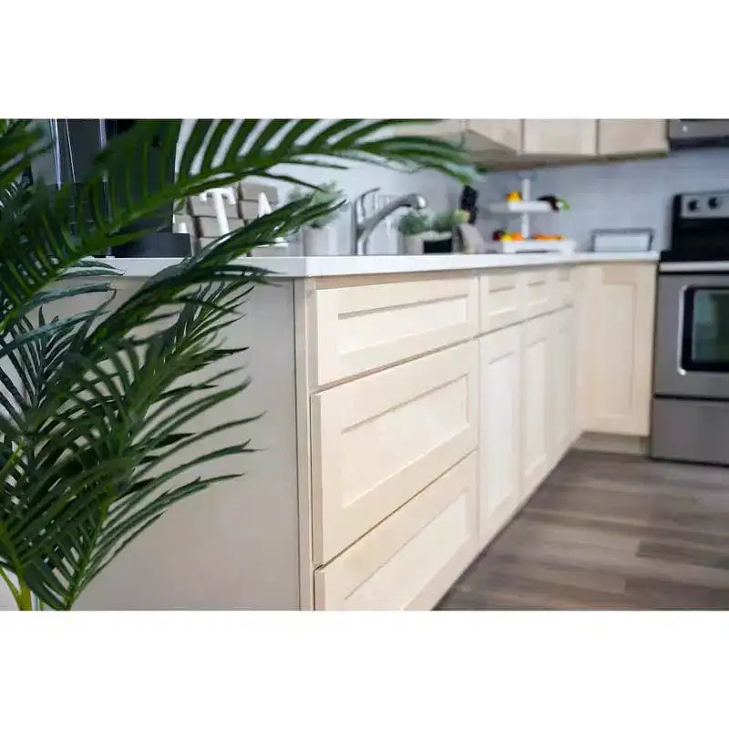 Meuble bas de cuisine 2 tiroirs de 36 po L x 34,5 po H x 24 po P, fermeture douce, cadre en contreplaqué – Prêt à assembler