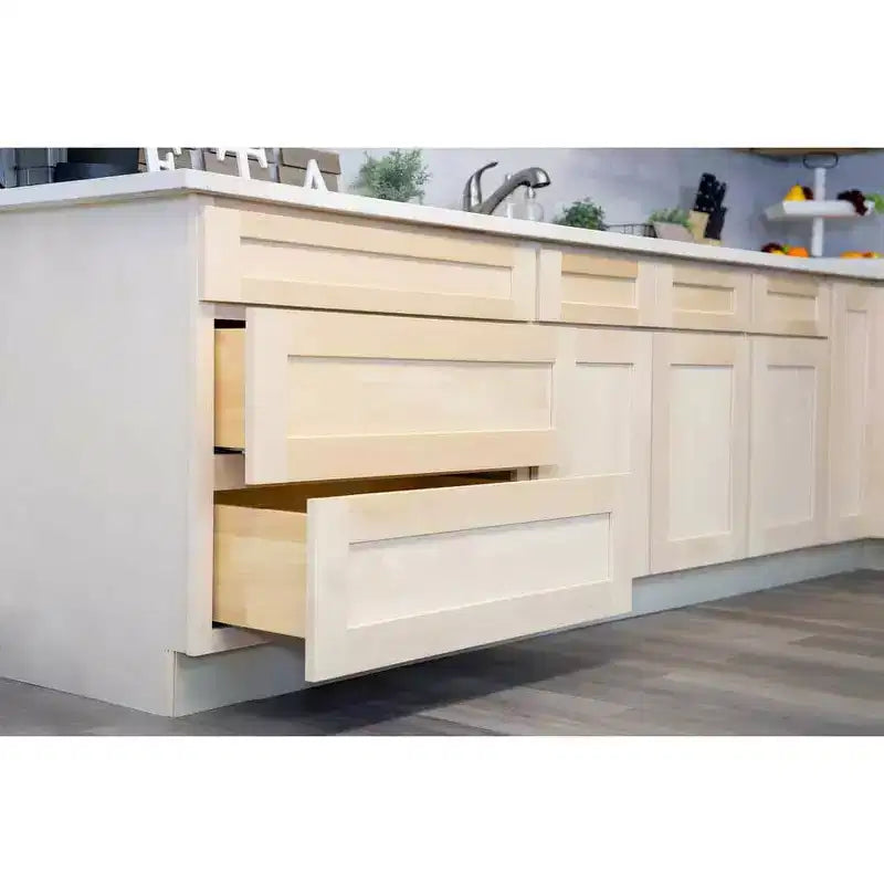 Meuble bas de cuisine 2 tiroirs de 36 po L x 34,5 po H x 24 po P, fermeture douce, cadre en contreplaqué – Prêt à assembler