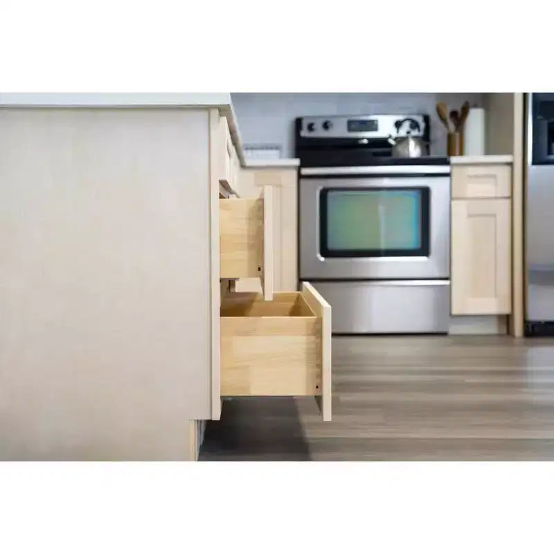 Meuble bas de cuisine 2 tiroirs de 36 po L x 34,5 po H x 24 po P, fermeture douce, cadre en contreplaqué – Prêt à assembler