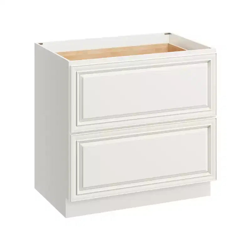 Meuble bas de cuisine 2 tiroirs de 36 po L x 34,5 po H x 24 po P, fermeture douce, cadre en contreplaqué – Prêt à assembler