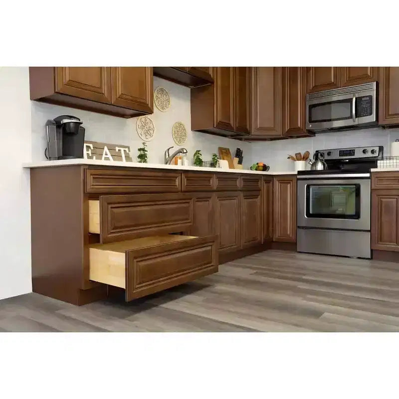 Meuble bas de cuisine 2 tiroirs de 36 po L x 34,5 po H x 24 po P, fermeture douce, cadre en contreplaqué – Prêt à assembler