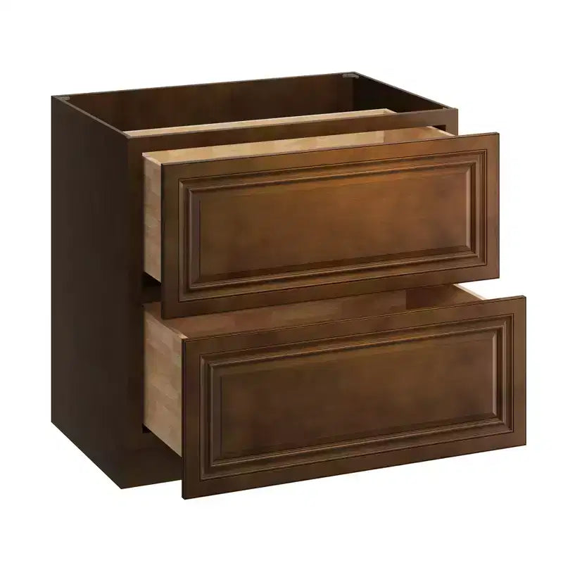 Meuble bas de cuisine 2 tiroirs de 36 po L x 34,5 po H x 24 po P, fermeture douce, cadre en contreplaqué – Prêt à assembler