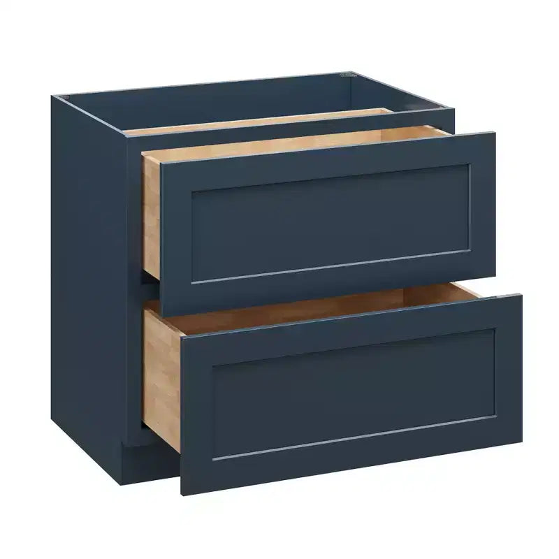 Meuble bas de cuisine 2 tiroirs de 36 po L x 34,5 po H x 24 po P, fermeture douce, cadre en contreplaqué – Prêt à assembler