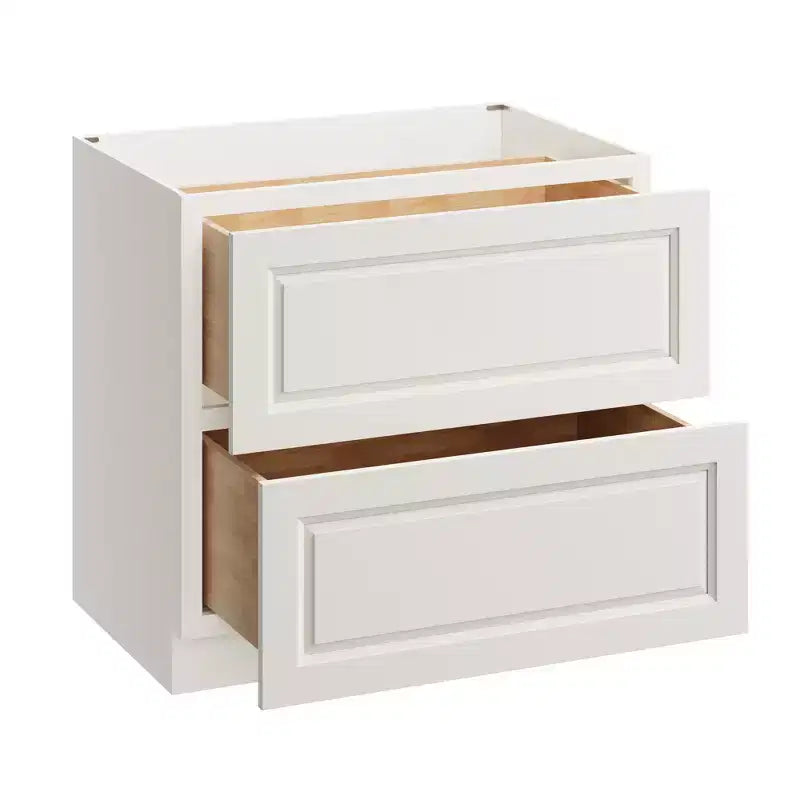 Meuble bas de cuisine 2 tiroirs de 36 po L x 34,5 po H x 24 po P, fermeture douce, cadre en contreplaqué – Prêt à assembler