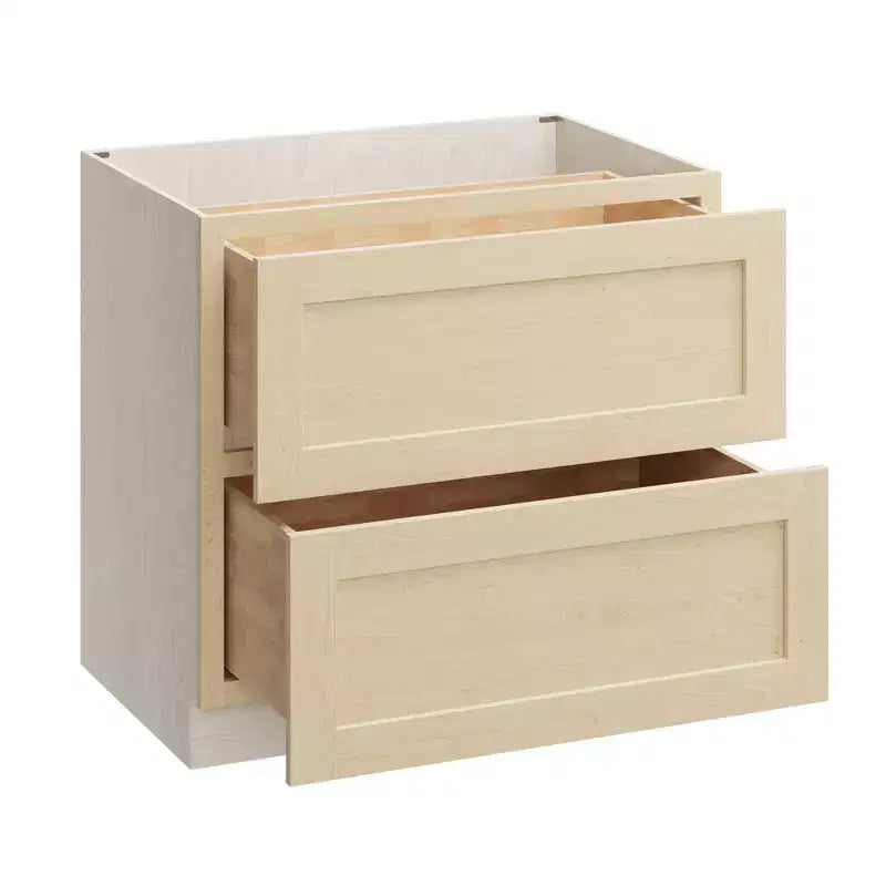 Meuble bas de cuisine 2 tiroirs de 36 po L x 34,5 po H x 24 po P, fermeture douce, cadre en contreplaqué – Prêt à assembler