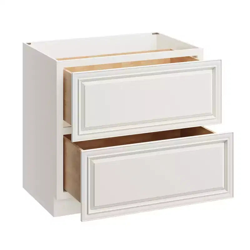 Meuble bas de cuisine 2 tiroirs de 36 po L x 34,5 po H x 24 po P, fermeture douce, cadre en contreplaqué – Prêt à assembler