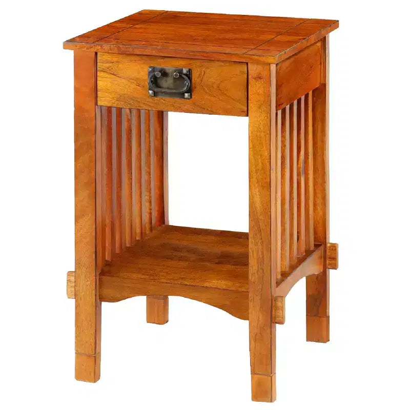 Console téléphonique spacieuse en bois de manguier avec panneaux latéraux à lattes