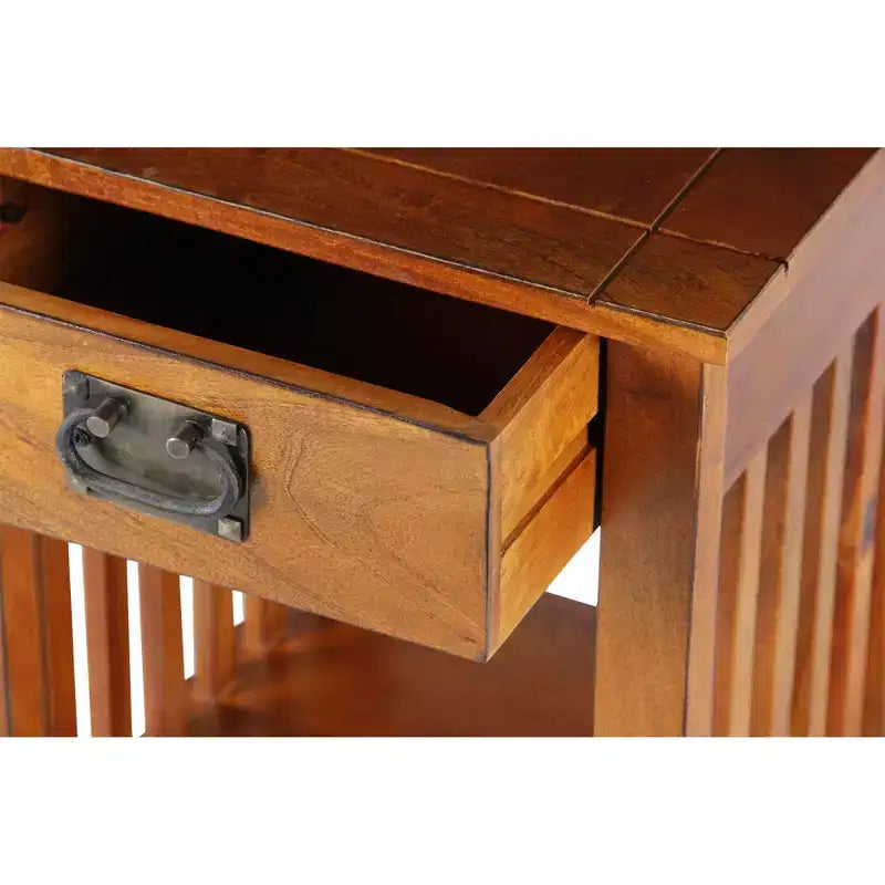 Console téléphonique spacieuse en bois de manguier avec panneaux latéraux à lattes