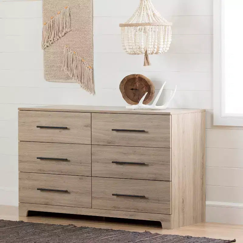Commode horizontale en panneaux de particules de 7,5 po de hauteur avec 6 tiroirs au fini beige