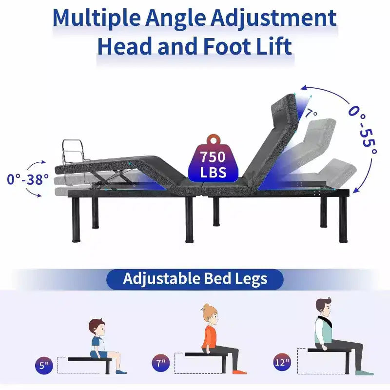 Lits réglables avec matelas en mousse à mémoire de forme gel 12" et fonction massage contrôlée par application intelligente