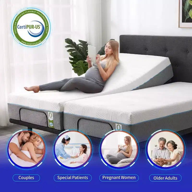 Lits réglables avec matelas en mousse à mémoire de forme gel 12" et fonction massage contrôlée par application intelligente