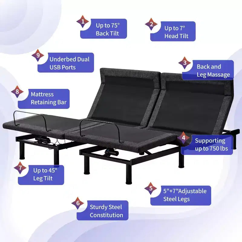 Lits réglables avec matelas en mousse à mémoire de forme gel 12" et fonction massage contrôlée par application intelligente