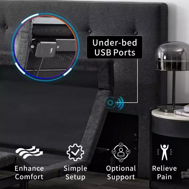 Lits réglables avec matelas en mousse à mémoire de forme gel 12" et fonction massage contrôlée par application intelligente