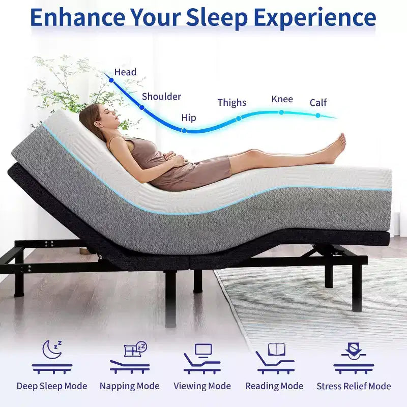 Lits réglables avec matelas en mousse à mémoire de forme gel 12" et fonction massage contrôlée par application intelligente