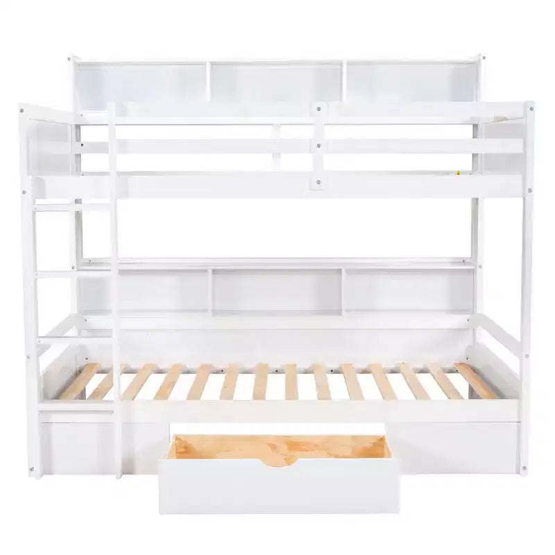 Lit superposé multifonction double avec étagères intégrées, lit mezzanine avec tiroir de rangement en bois massif pour enfants et adolescents, montage facile