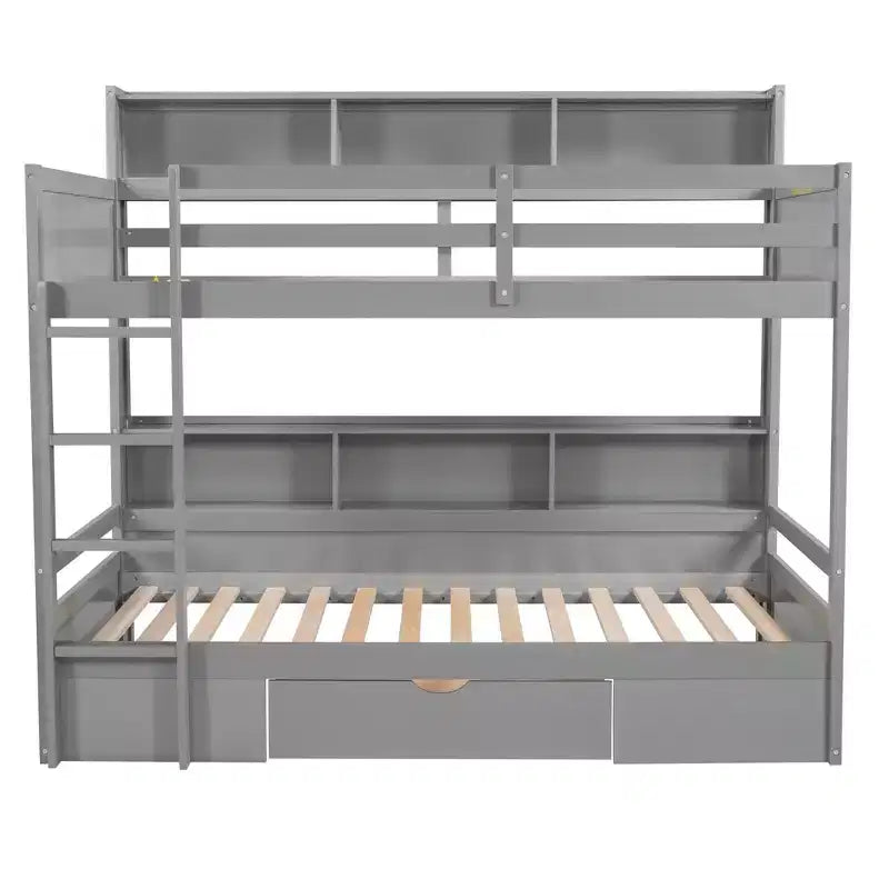 Lit superposé multifonction double avec étagères intégrées, lit mezzanine avec tiroir de rangement en bois massif pour enfants et adolescents, montage facile