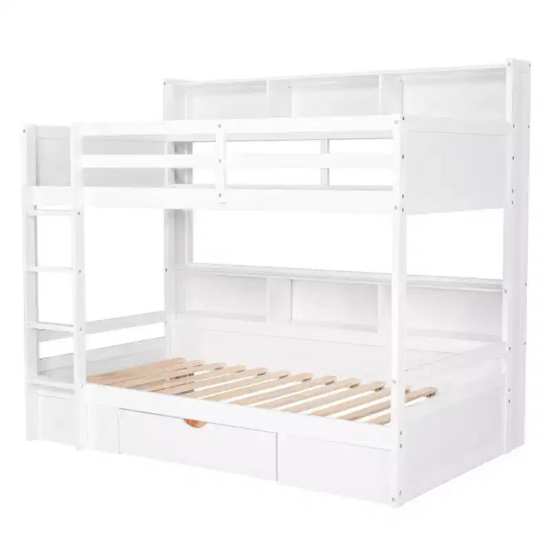 Lit superposé multifonction double avec étagères intégrées, lit mezzanine avec tiroir de rangement en bois massif pour enfants et adolescents, montage facile