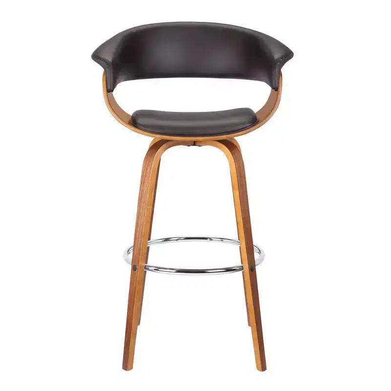 HomeRoots 31 Brown Faux Leather And Solid Wood Swivel Low Back Bar Height Bar Chair
