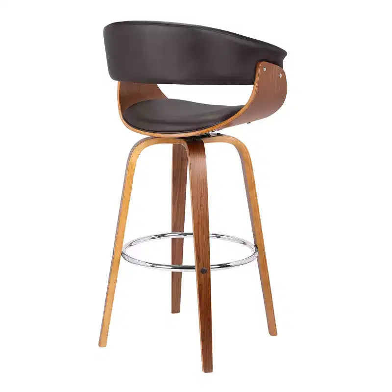 Tabouret de bar 31" à dossier bas pivotant en similicuir marron et bois massif