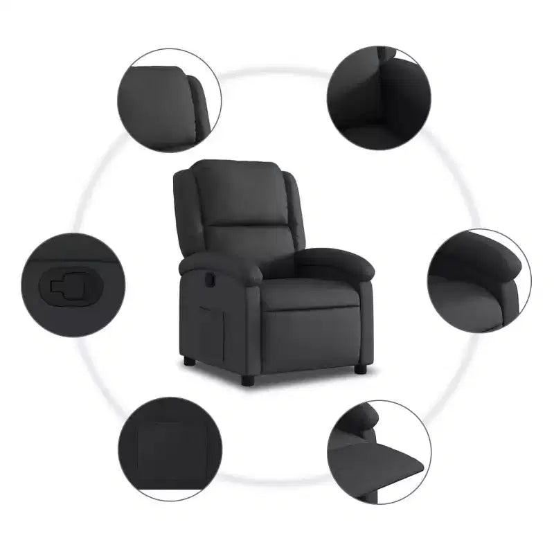 Fauteuil inclinable, canapé inclinable à oreilles, en cuir véritable - Noir, manuel sans massage