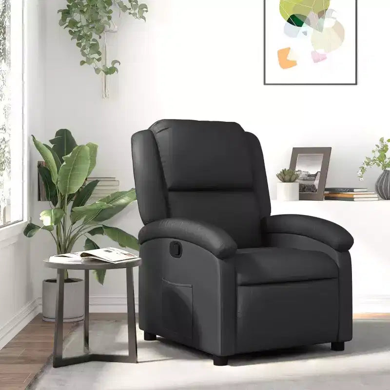 Fauteuil inclinable, canapé inclinable à oreilles, en cuir véritable - Noir, manuel sans massage
