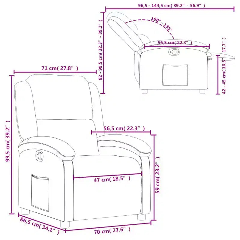 Fauteuil inclinable, canapé inclinable à oreilles, en cuir véritable - Noir, manuel sans massage