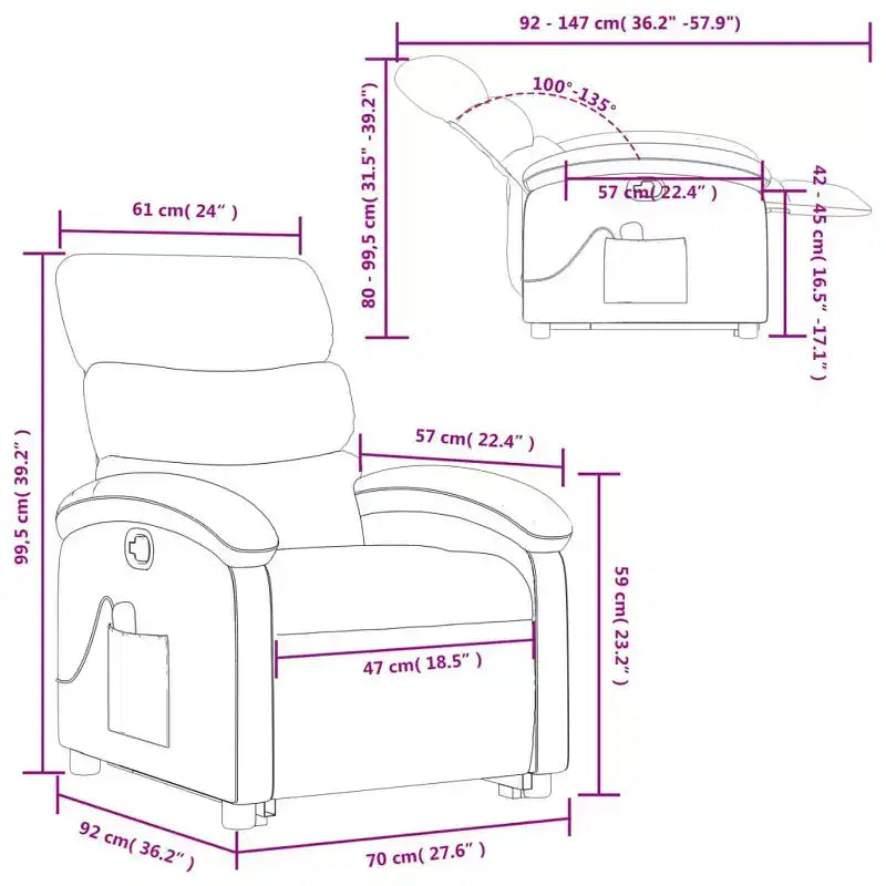 Fauteuil inclinable et massant électrique en similicuir gris avec fonction releveur – Siège confortable pour personnes âgées dans le salon
