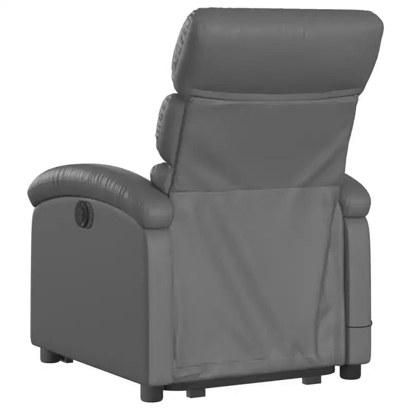 Fauteuil inclinable et massant électrique en similicuir gris avec fonction releveur – Siège confortable pour personnes âgées dans le salon