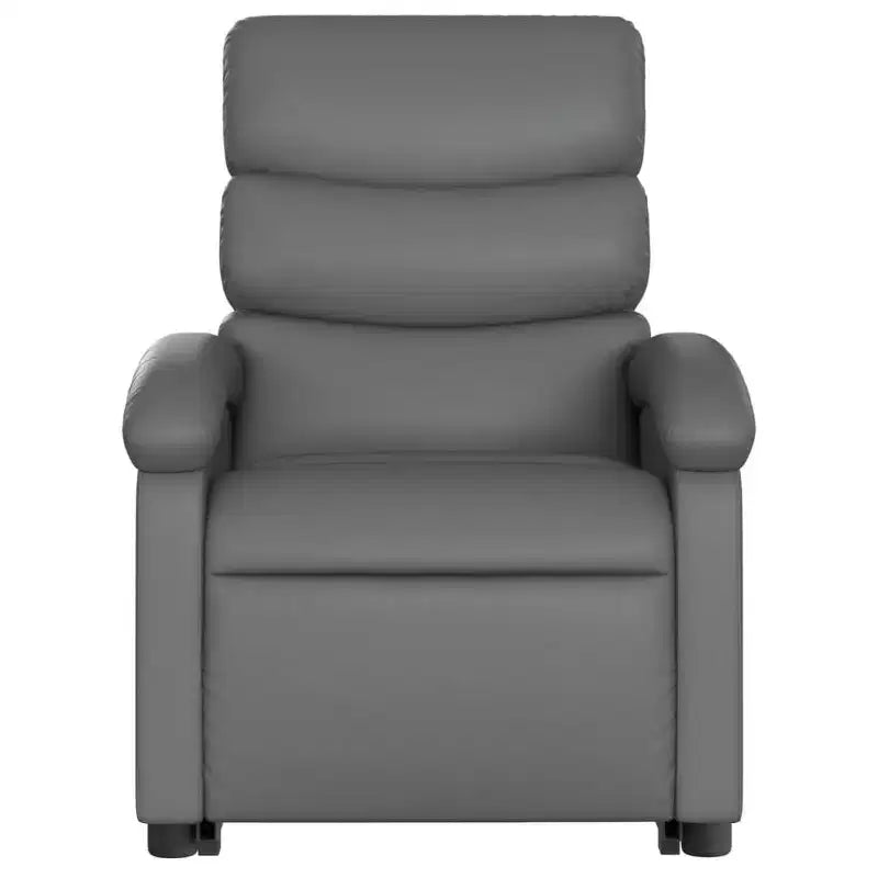 Fauteuil inclinable et massant électrique en similicuir gris avec fonction releveur – Siège confortable pour personnes âgées dans le salon