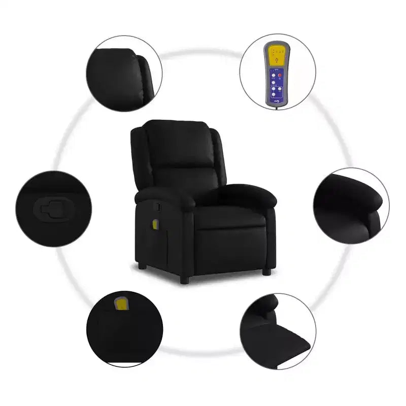 Fauteuil Inclinable de Massage Simili Cuir Noir, Métal, Contreplaqué, Individuel