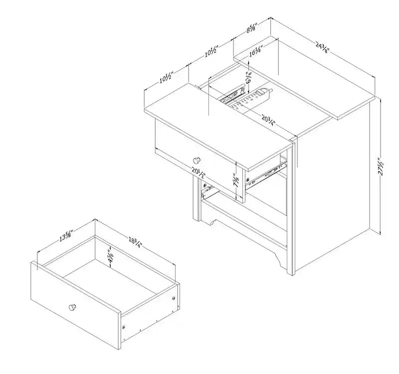Table de chevet avec station de charge et tiroirs