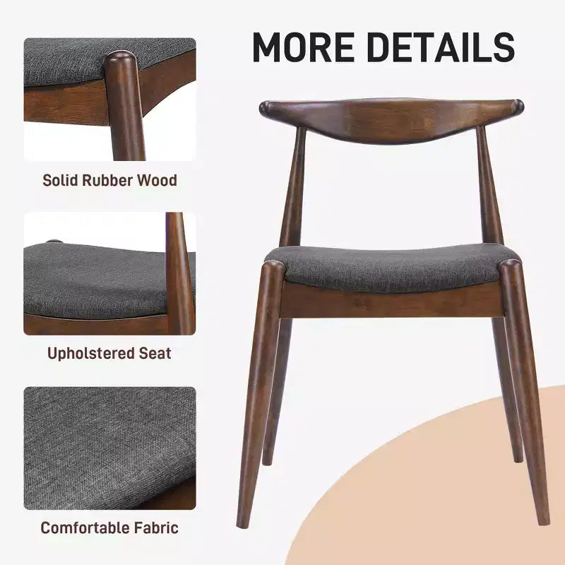 Chaises de salle à manger avec pieds évasés, structure en bois d'hévéa et assise rembourrée, chaises de cuisine modernes et confortables pour salon et appartement