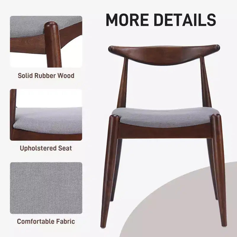 Chaises de salle à manger avec pieds évasés, structure en bois d'hévéa et assise rembourrée, chaises de cuisine modernes et confortables pour salon et appartement