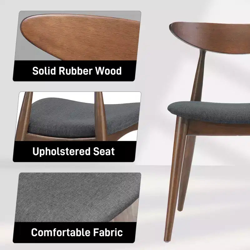 Chaises de salle à manger avec pieds évasés, structure en bois d'hévéa et assise rembourrée, chaises de cuisine modernes et confortables pour salon et appartement