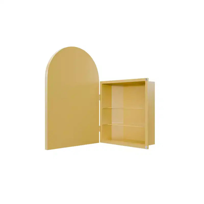 Armoire à pharmacie d'angle en métal avec miroir arqué, étagères en verre réglables, organisateur de rangement de salle de bain peu encombrant