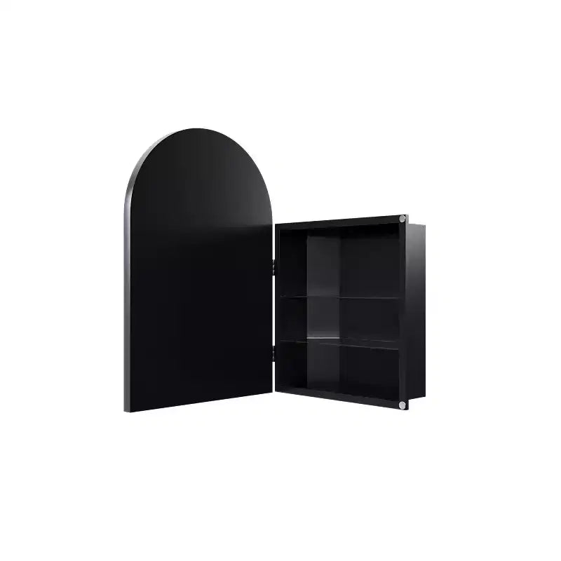 Armoire à pharmacie d'angle en métal avec miroir arqué, étagères en verre réglables, organisateur de rangement de salle de bain peu encombrant