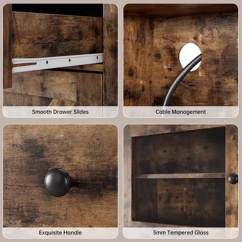 Meuble de rangement de cuisine de 160 cm de hauteur avec support pour micro-ondes, tiroirs et portes vitrées, buffet de style ferme, station de café pour appartements