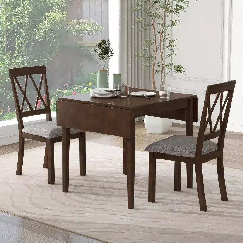 Ensemble de salle à manger 3 pièces extensible avec abattants et chaises rembourrées