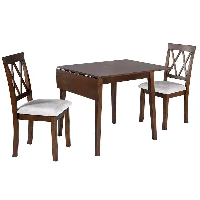 Ensemble de salle à manger 3 pièces extensible avec abattants et chaises rembourrées